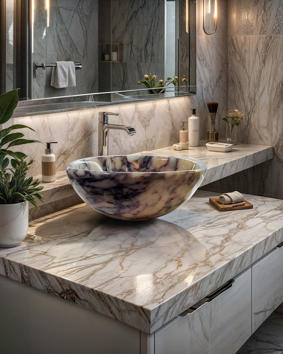 marble sink, vessel sink, stone sink, marble vessel sink, round sink, bowl sink, countertop sink