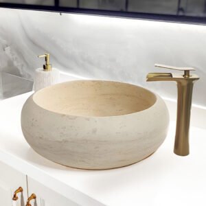 marble vessel sink, travertine sink, countercot sink, bowl sink, round sink